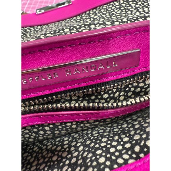 Loeffler Randall Leather Floral Fringe Clutch Bag Pink Chain Strap Y2K Designer - Picture 6 of 10